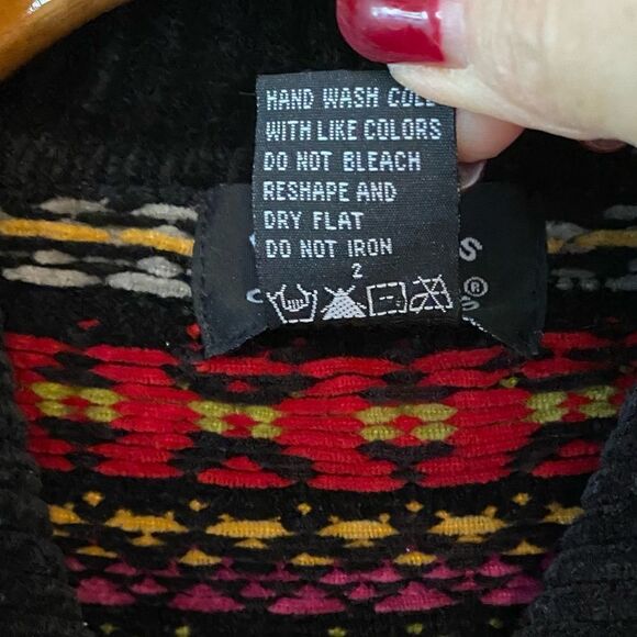 Designer Originals Sz M Black Chunky Knit Striped Full Zipper Weekend Shacket - Picture 5 of 6